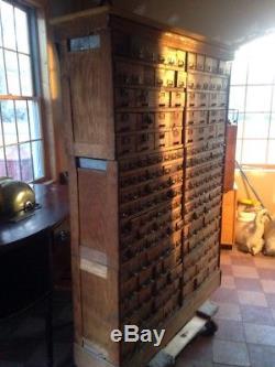 Antique RARE C1900 Oak Country Store Stacking Hardware Cabinet
