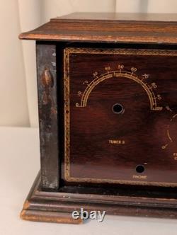 Antique Radio Wood Box Cabinet Bakelite Tingley Storage Box Hinge Lid 20x9.5x11
