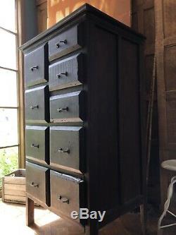 Antique Railroad Drawer Unit, Industrial Apothecary Cabinet Antique Wood Dresser