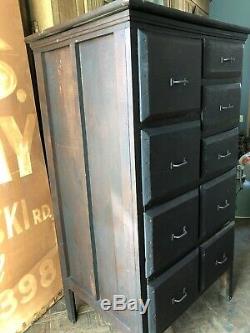 Antique Railroad Drawer Unit, Industrial Apothecary Cabinet Antique Wood Dresser