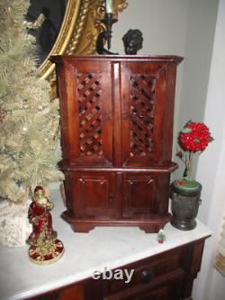 Antique Rare Early American Miniature Mahogany Salesman Sample Corner Cabinet
