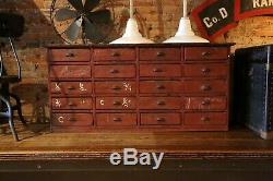 Antique Red 20 Drawer Apothecary Cabinet Wood Box Vintage tool box Hardware old