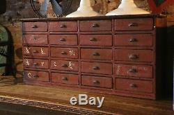 Antique Red 20 Drawer Apothecary Cabinet Wood Box Vintage tool box Hardware old