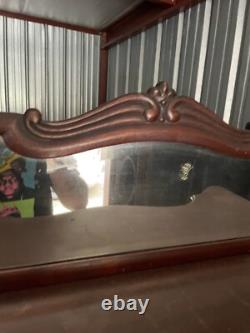 Antique Red Wood Display Cabinet With Mirror
