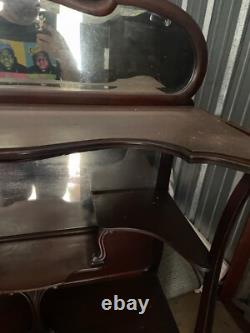 Antique Red Wood Display Cabinet With Mirror