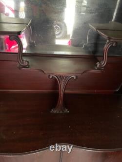 Antique Red Wood Display Cabinet With Mirror
