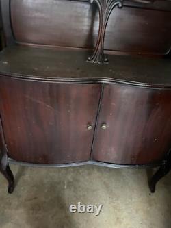 Antique Red Wood Display Cabinet With Mirror