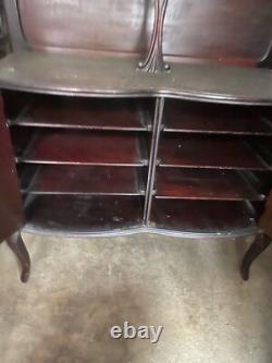 Antique Red Wood Display Cabinet With Mirror