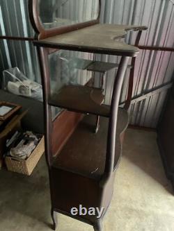 Antique Red Wood Display Cabinet With Mirror