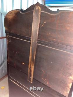 Antique Red Wood Display Cabinet With Mirror