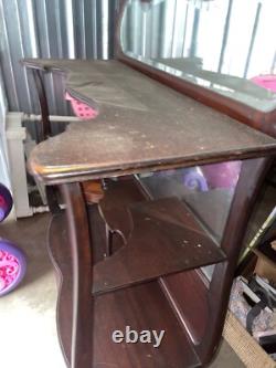 Antique Red Wood Display Cabinet With Mirror