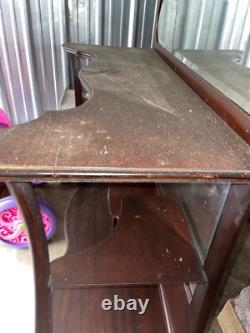 Antique Red Wood Display Cabinet With Mirror