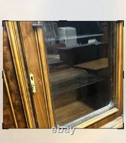 Antique Renaissance Style Burled Walnut Glass Display Cabinet With Drawers