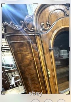 Antique Renaissance Style Burled Walnut Glass Display Cabinet With Drawers