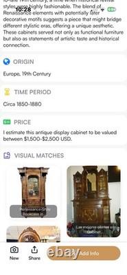 Antique Renaissance Style Burled Walnut Glass Display Cabinet With Drawers