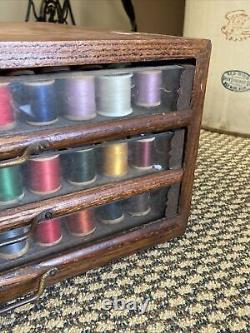 Antique Richardson Silk Co. 3-Drawer Store Display Cabinet Full Wood Spools