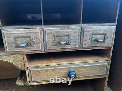 Antique Roll Top Secretary Desk 66 Solid Wood Oak S Curved card catalog vintage
