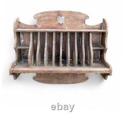 Antique Rustic Colonial Plate/ Cup Rack 8 Slots 4 Cup Cubby 5 Peg Kitchen Decor