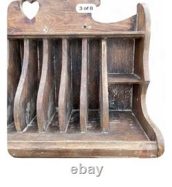 Antique Rustic Colonial Plate/ Cup Rack 8 Slots 4 Cup Cubby 5 Peg Kitchen Decor