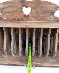 Antique Rustic Colonial Plate/ Cup Rack 8 Slots 4 Cup Cubby 5 Peg Kitchen Decor