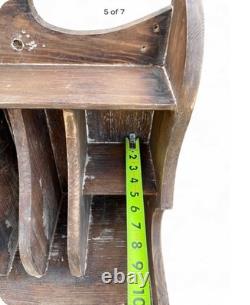 Antique Rustic Colonial Plate/ Cup Rack 8 Slots 4 Cup Cubby 5 Peg Kitchen Decor