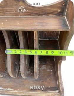 Antique Rustic Colonial Plate/ Cup Rack 8 Slots 4 Cup Cubby 5 Peg Kitchen Decor
