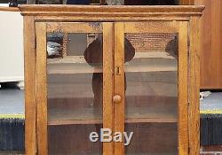 Antique Rustic Oak Glass Door Kitchen Hallway Cabinet Cupboard c1900