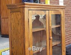 Antique Rustic Oak Glass Door Kitchen Hallway Cabinet Cupboard c1900