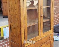 Antique Rustic Oak Glass Door Kitchen Hallway Cabinet Cupboard c1900