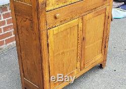 Antique Rustic Oak Glass Door Kitchen Hallway Cabinet Cupboard c1900