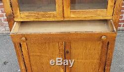 Antique Rustic Oak Glass Door Kitchen Hallway Cabinet Cupboard c1900