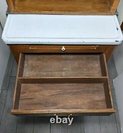 Antique Rustic Primitive Wood Rolling Hoosier Kitchen Hutch Cabinet Metal Tray