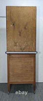 Antique Rustic Primitive Wood Rolling Hoosier Kitchen Hutch Cabinet Metal Tray