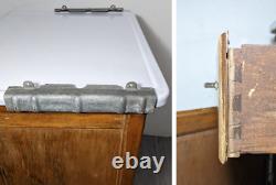 Antique Rustic Primitive Wood Rolling Hoosier Kitchen Hutch Cabinet Metal Tray