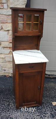 Antique Salesman Sample Youth Country Wood HOOSIER Cabinet Beveled Glass MARBLE