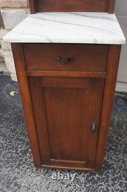 Antique Salesman Sample Youth Country Wood HOOSIER Cabinet Beveled Glass MARBLE