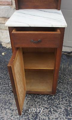 Antique Salesman Sample Youth Country Wood HOOSIER Cabinet Beveled Glass MARBLE