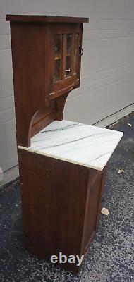 Antique Salesman Sample Youth Country Wood HOOSIER Cabinet Beveled Glass MARBLE