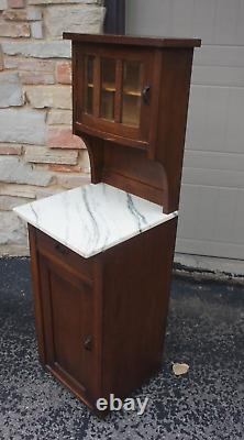 Antique Salesman Sample Youth Country Wood HOOSIER Cabinet Beveled Glass MARBLE