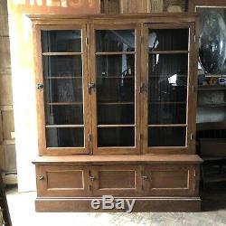 Antique School House Cabinet, Oak Farmhouse Cabinet, Large Glass Door Cabinet