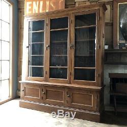 Antique School House Cabinet, Oak Farmhouse Cabinet, Large Glass Door Cabinet