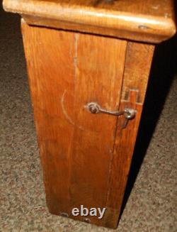 Antique Schoolhouse Oak Wall Mount Map Cabinet with Roll Up Maps Drop Down Door
