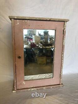 Antique Shabby Pink Wood Wall Medicine Cabinet Vintage Mirror Chic Old 1132-24B