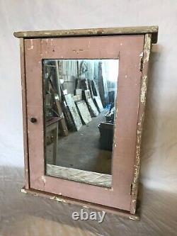 Antique Shabby Pink Wood Wall Medicine Cabinet Vintage Mirror Chic Old 1132-24B