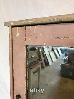 Antique Shabby Pink Wood Wall Medicine Cabinet Vintage Mirror Chic Old 1132-24B