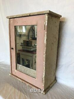 Antique Shabby Pink Wood Wall Medicine Cabinet Vintage Mirror Chic Old 1132-24B