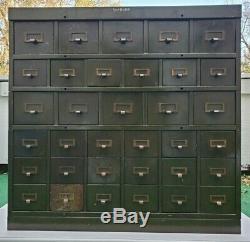 Antique Shaw Walker Metal Modular Card Catalog Filing Cabinet Industrial Army