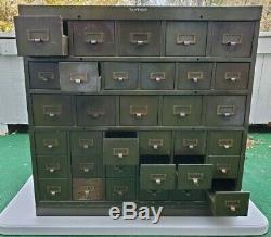 Antique Shaw Walker Metal Modular Card Catalog Filing Cabinet Industrial Army