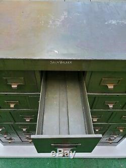 Antique Shaw Walker Metal Modular Card Catalog Filing Cabinet Industrial Army
