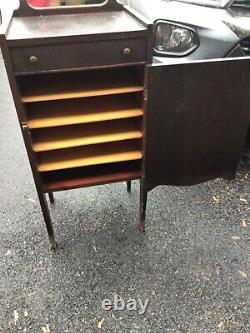 Antique Sheet Music Record Album Storage Cabinet with Beveled Mirror victrola